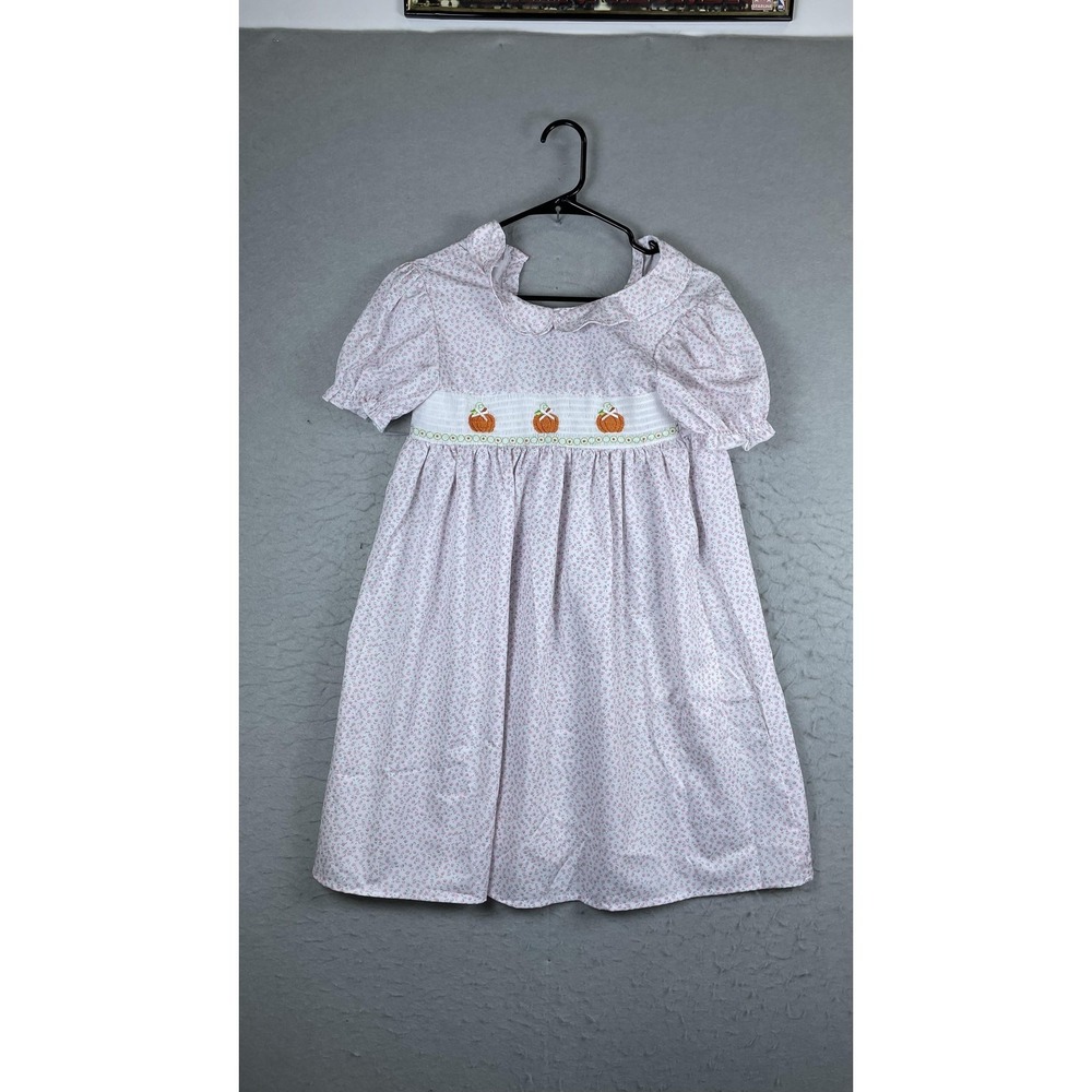 Dash Of Glitter Dress Girls 4XL Pink Pumpkin Smocked Short Sleeve‎ Fall Party